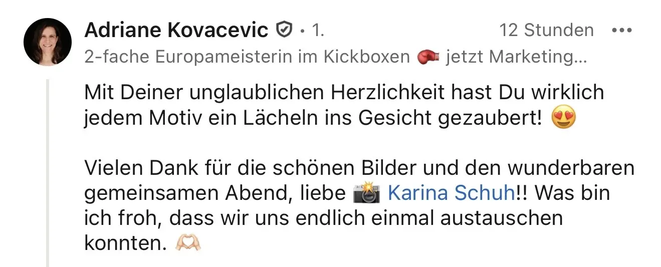 Testimonial Text von Adriane Kovacevic zu Personal Branding Fotos