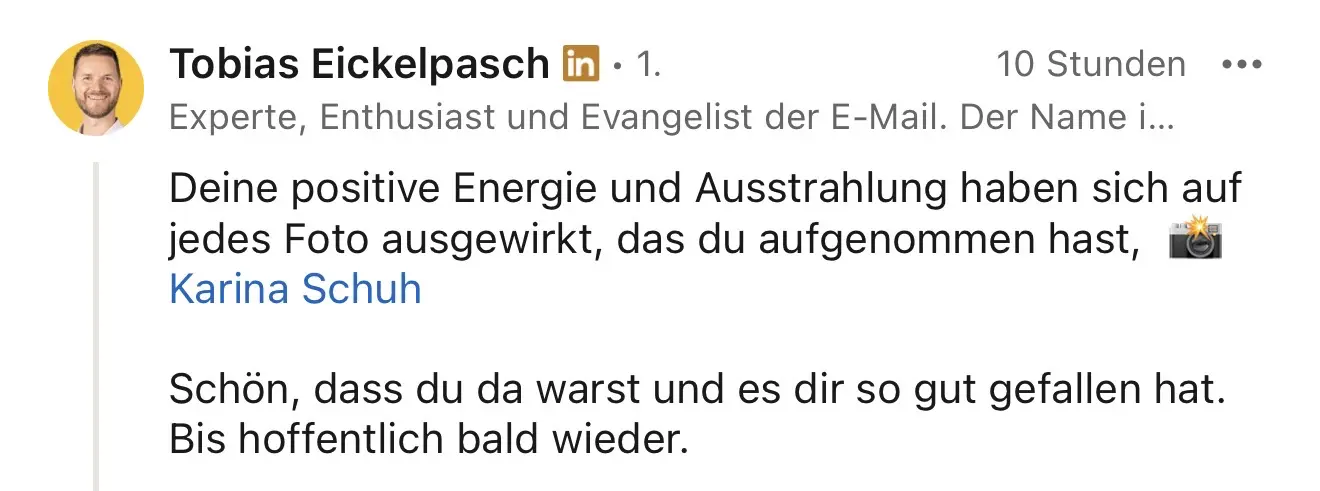 Testimonial Text von Tobias Eickelpasch zu Personal Branding Fotos
