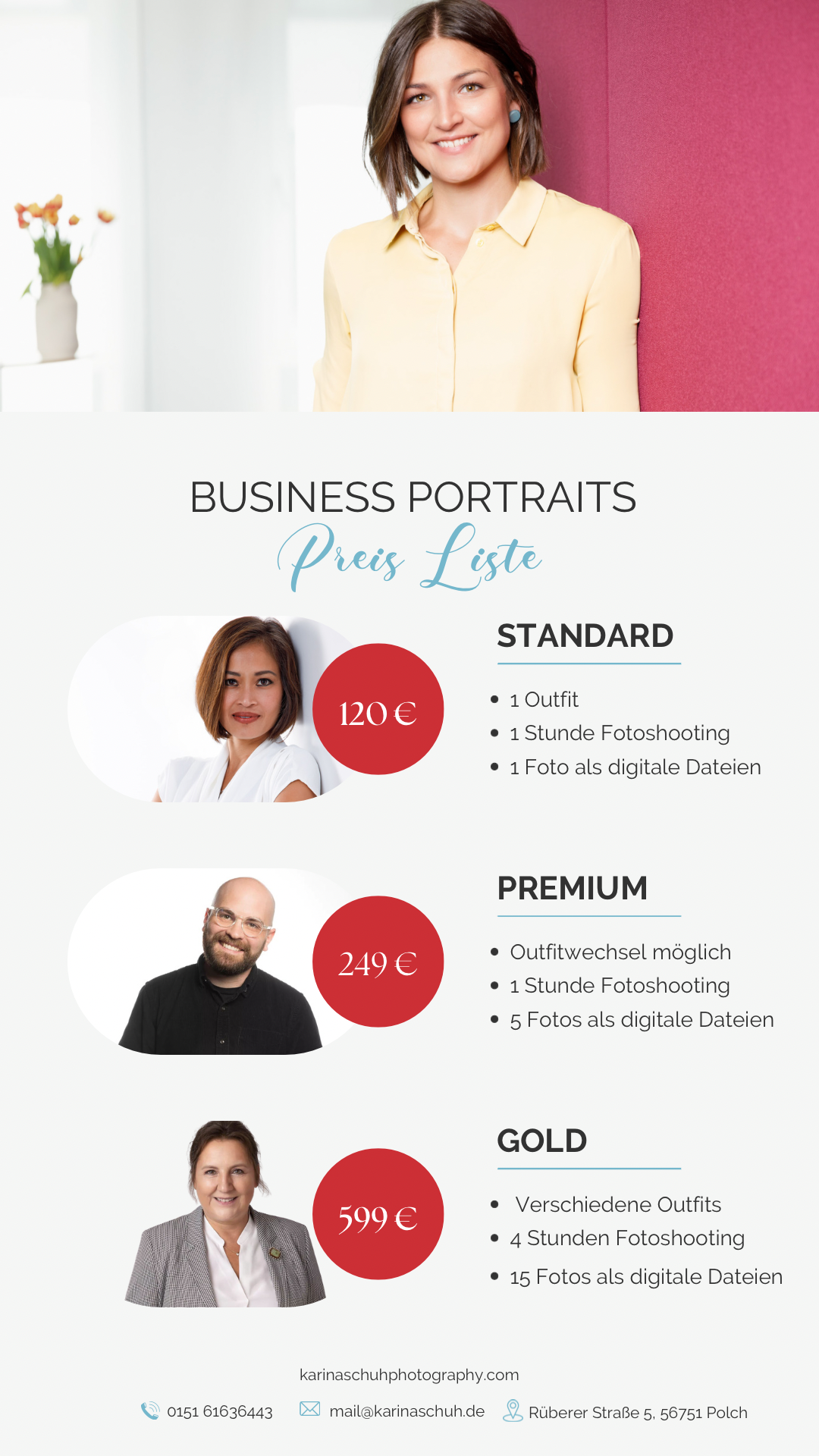 Business Portraits, Headshots, Preisliste Karina Schuh Photography
