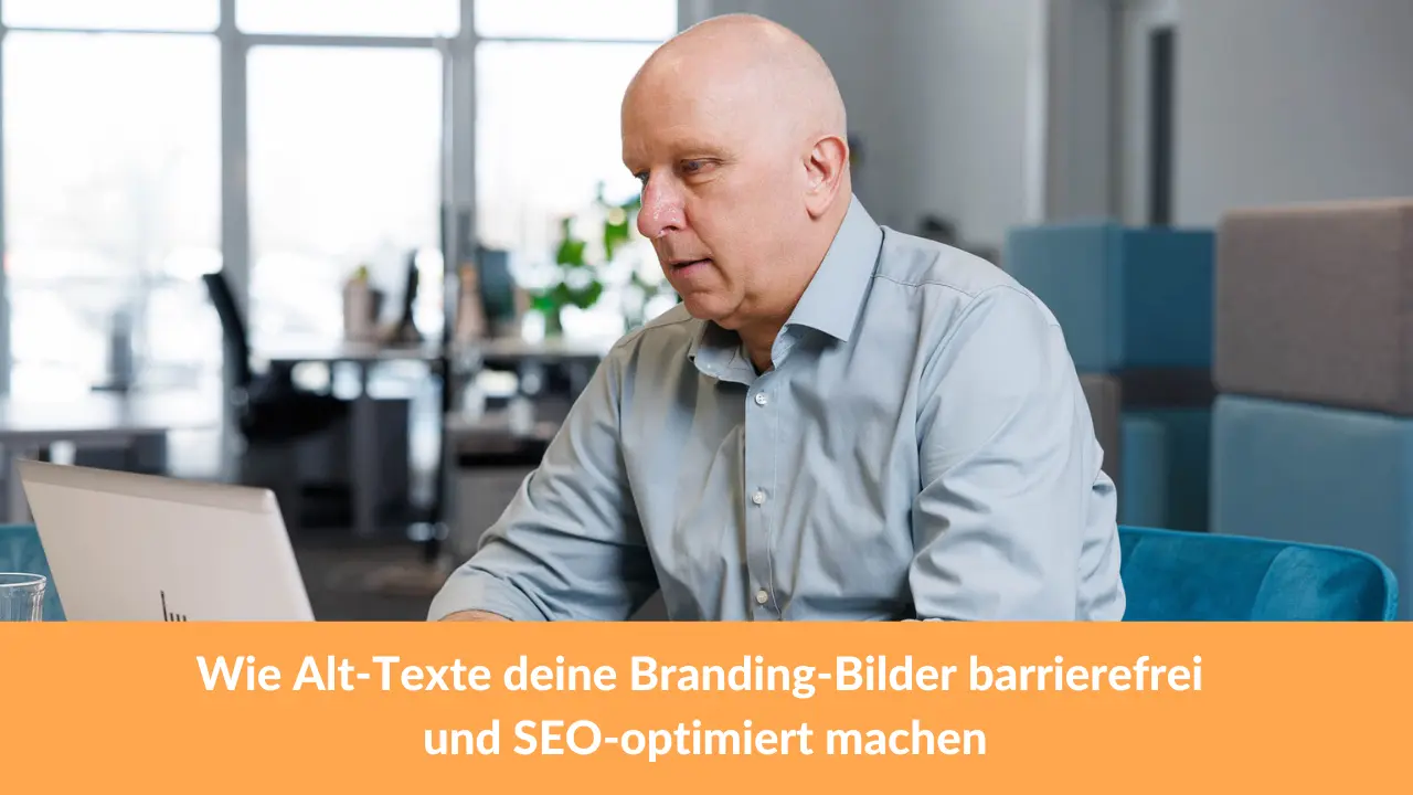 Geschäftsmann arbeitet am Laptop in einem modernen Büro – Alt-Texte für Branding-Bilder erstellen und SEO optimieren.