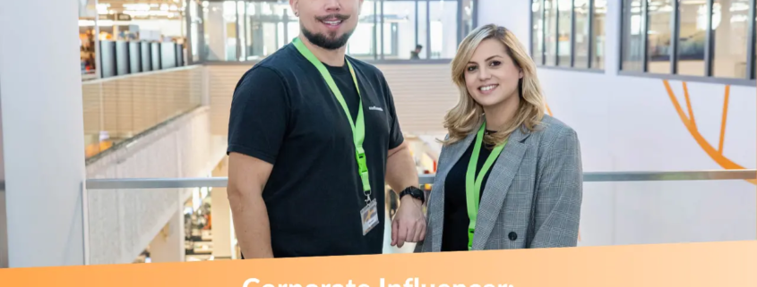 Kira und Tommy im Globus Markt – Authentisches Corporate Influencer Foto der beiden Mitarbeitenden in ihrem Arbeitsumfeld.