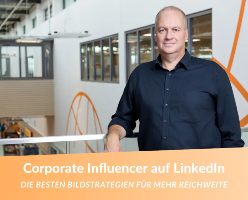 Patrick Schlüter, Geschäftsführer von Globus Koblenz, als Corporate Influencer auf LinkedIn. Das professionelle Porträtbild zeigt ihn im Markt mit Unternehmensbranding im Hintergrund.