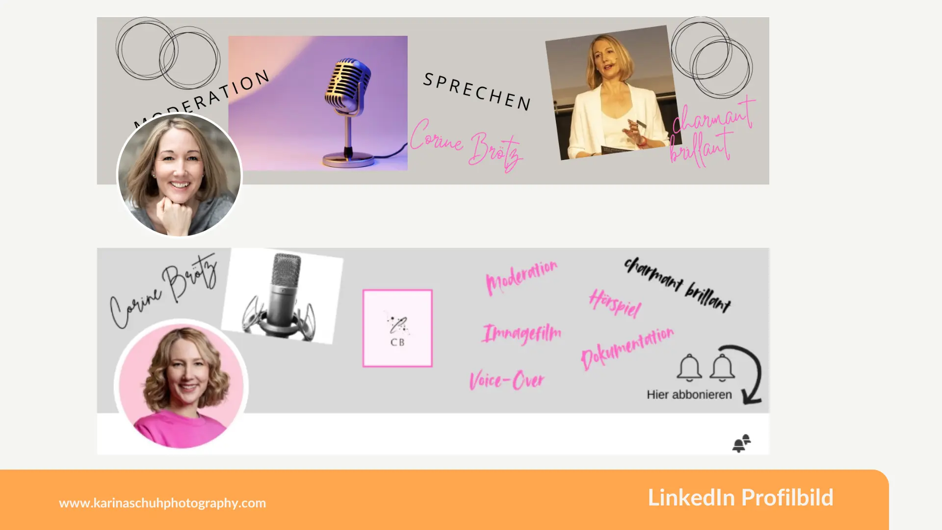Vorher-Nachher-Vergleich eines LinkedIn-Profilbilds: links ein altes, neutrales Bild – rechts ein professionelles Personal Branding Portrait mit klarer Bildsprache.