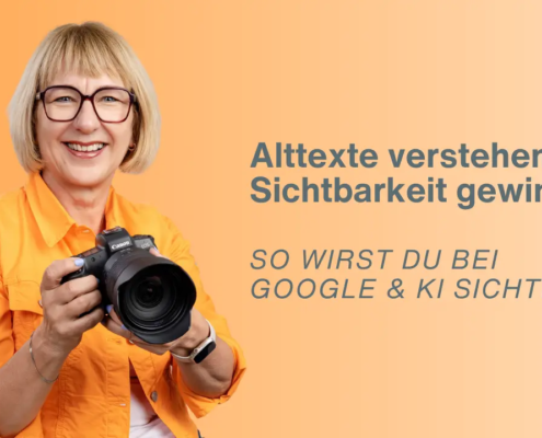 Fotografin Karina Schuh mit Kamera – Blog über Alttexte und Sichtbarkeit bei Google & KI