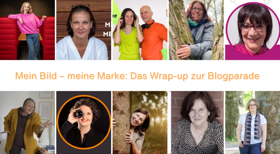 Collage mit Porträts der Teilnehmer:innen der Blogparade „Mein Bild – meine Marke“, darunter drei mit Baum-Motiv