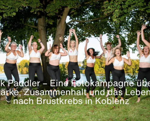 Pink Paddler Fotokampagne Koblenz – Frauen springen lachend in die Luft